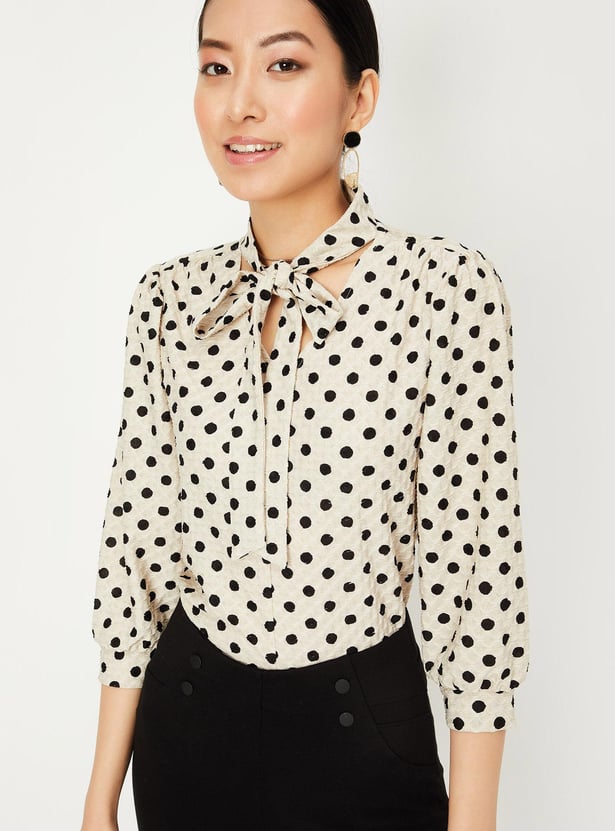 Women Polka Dot Tie-Up Neck Top