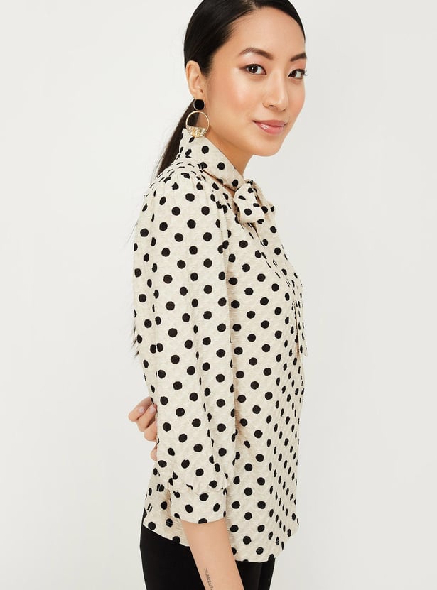 Women Polka Dot Tie-Up Neck Top