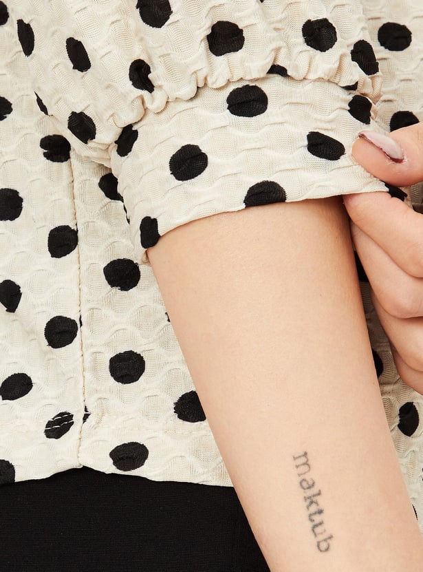 Women Polka Dot Tie-Up Neck Top