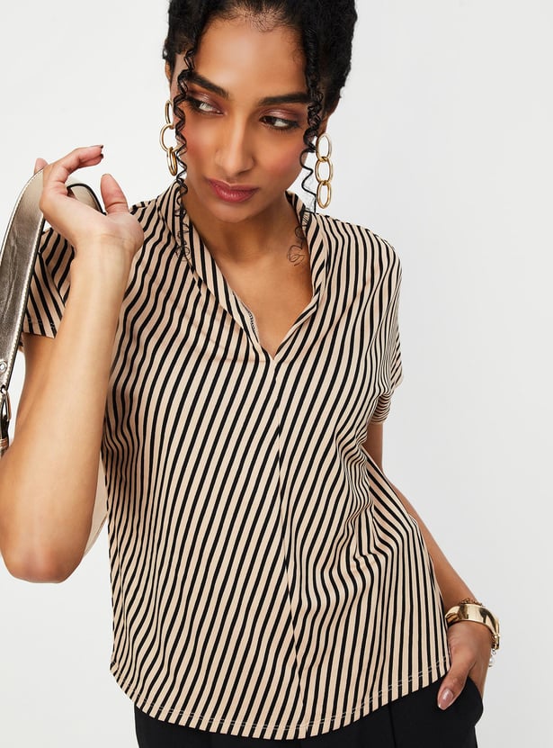 Women Striped Collared Top