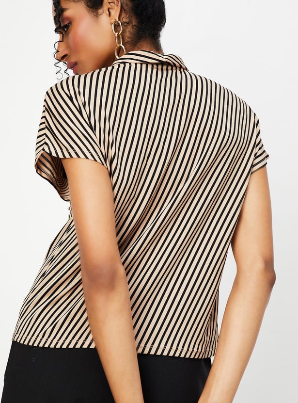 Women Striped Collared Top