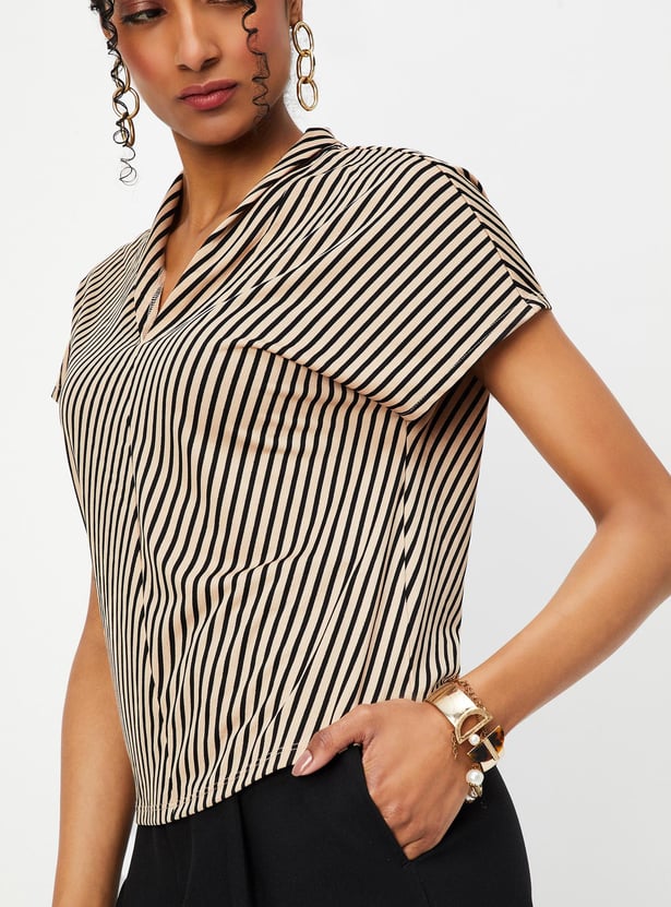 Women Striped Collared Top