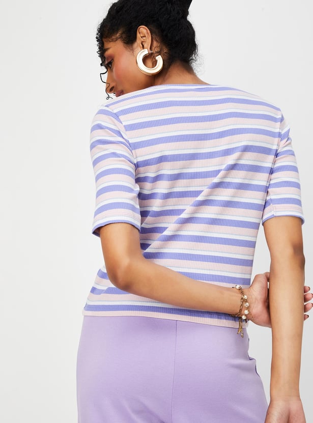 Women Striped Knit T-shirt