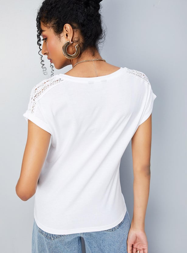Women Lace Panelled T-shirt