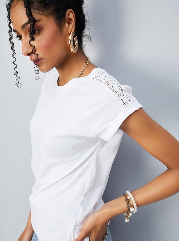 Women Lace Panelled T-shirt