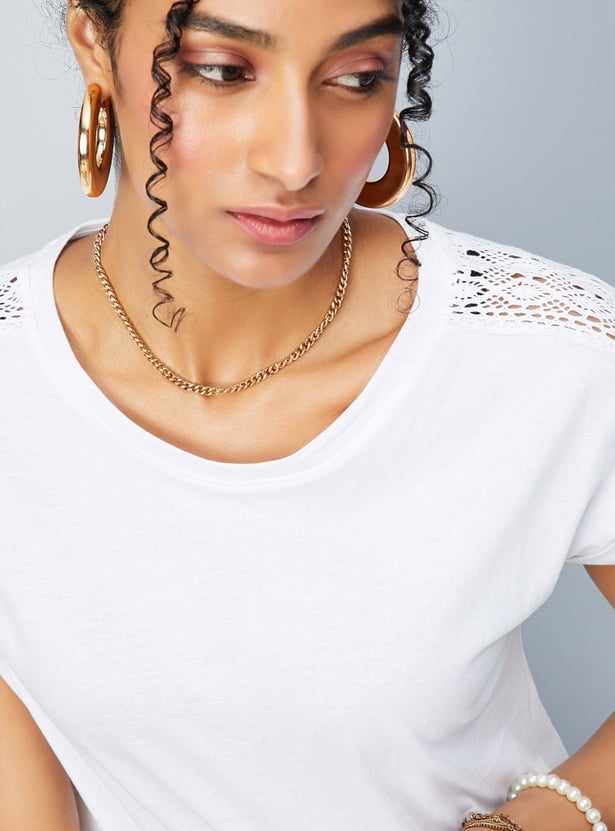 Women Lace Panelled T-shirt