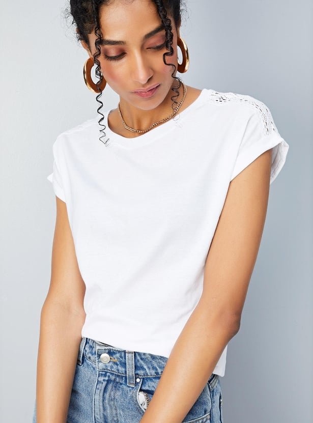 Women Lace Panelled T-shirt