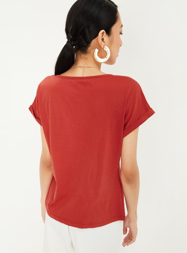 Women Solid Tie-up Neck Top