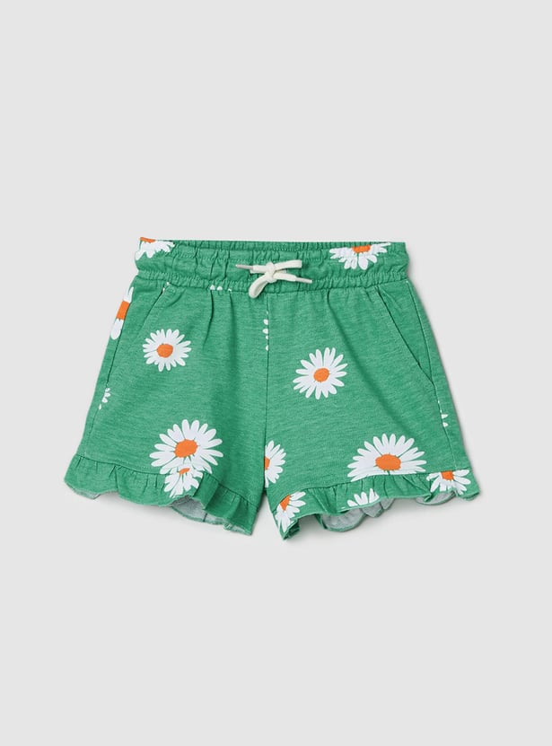 Girls Printed Shorts with Ruffled Hem
