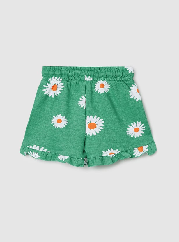 Girls Printed Shorts with Ruffled Hem
