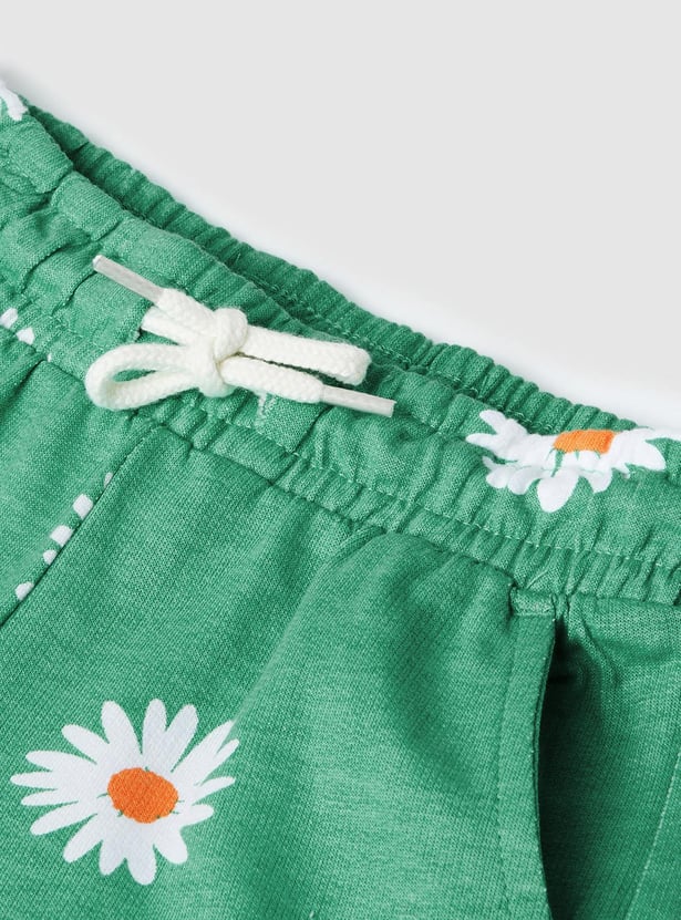 Girls Printed Shorts with Ruffled Hem