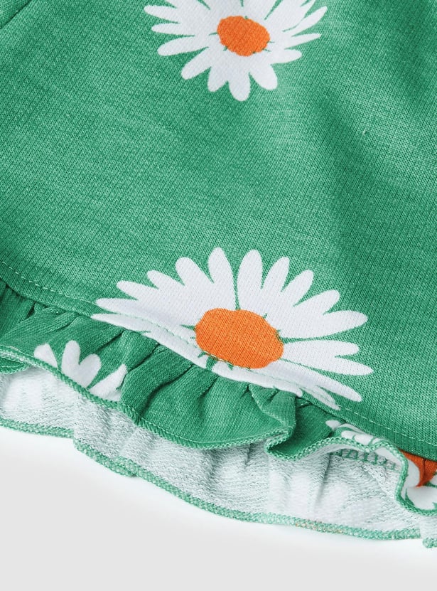 Girls Printed Shorts with Ruffled Hem