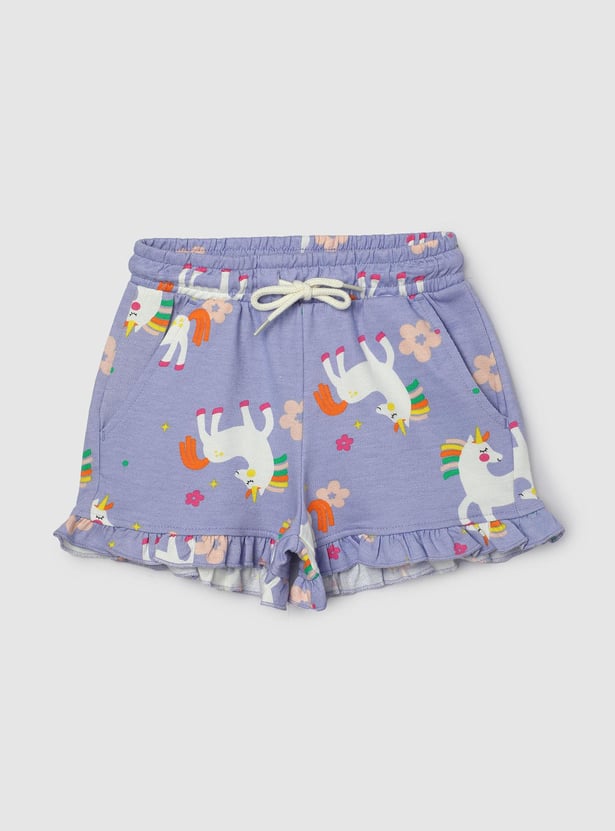 Girls Printed Shorts with Ruffled Hem