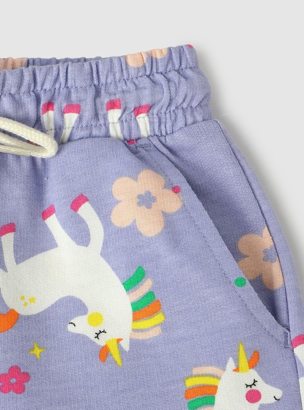 Girls Printed Shorts with Ruffled Hem