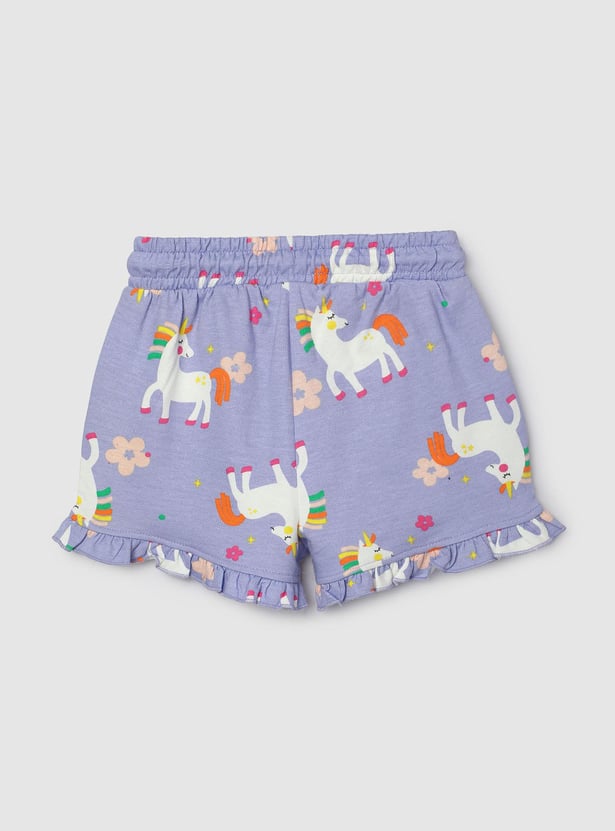 Girls Printed Shorts with Ruffled Hem