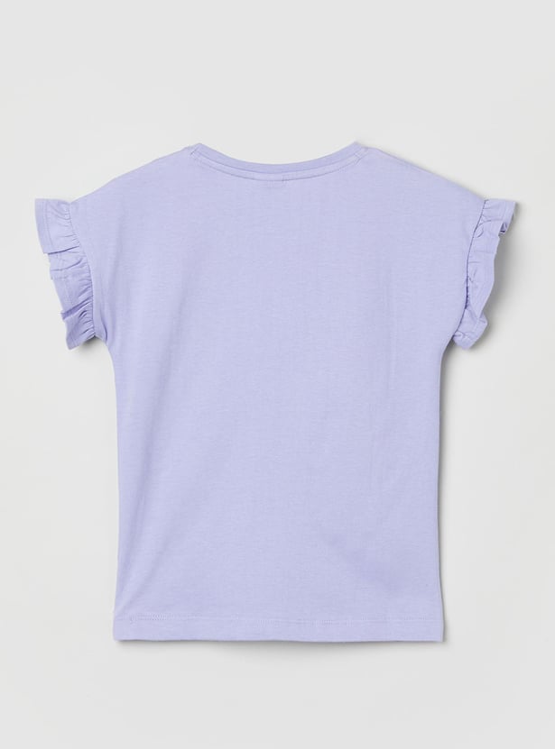 Girls Printed Top with Ruffled Sleeves