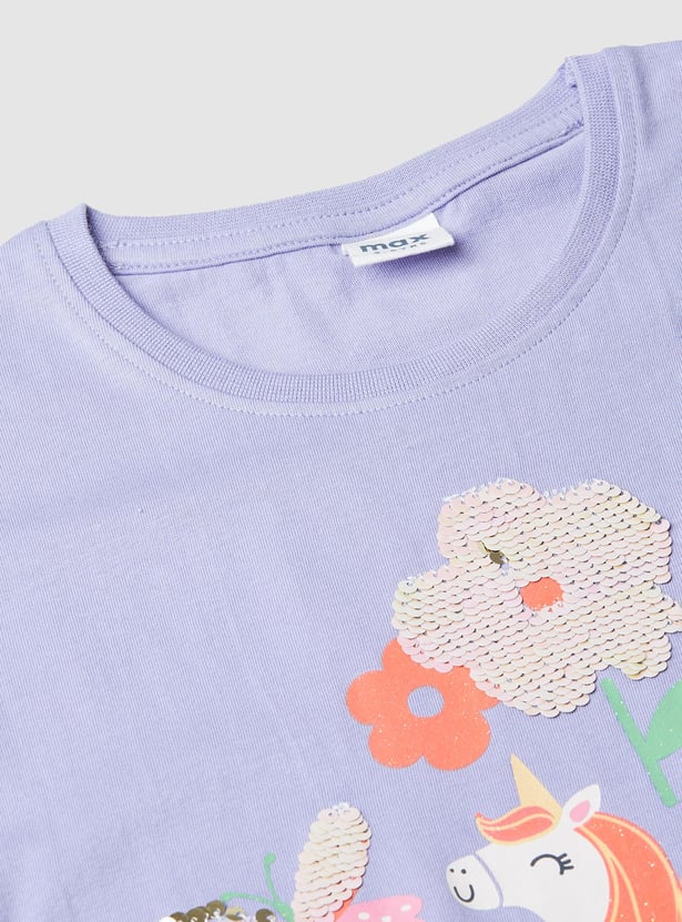 Girls Printed Top with Ruffled Sleeves