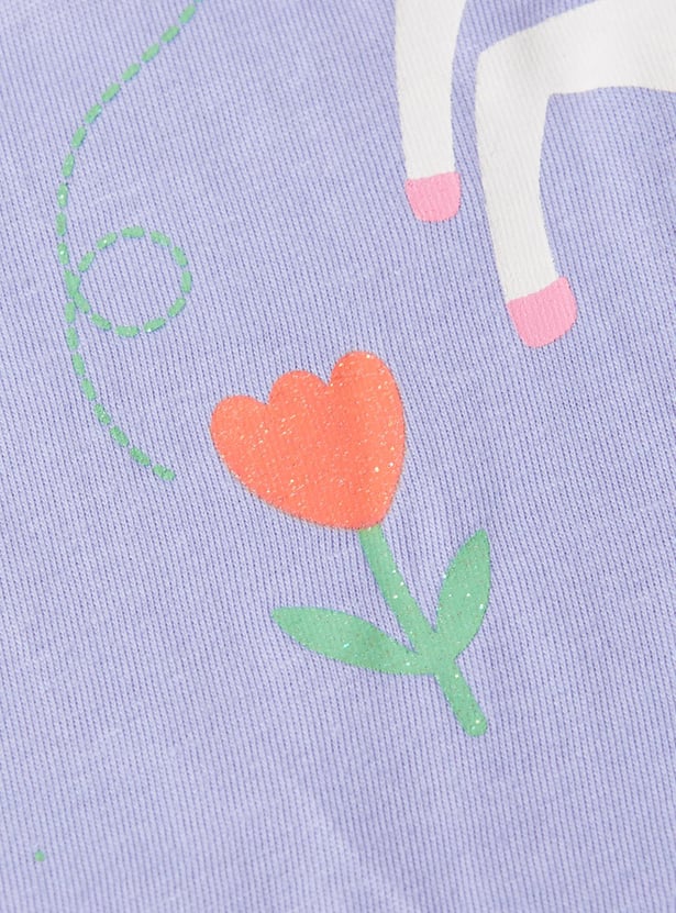 Girls Printed Top with Ruffled Sleeves