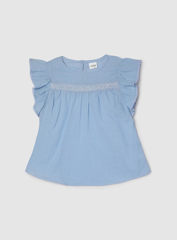 Girls Solid Flutter Sleeves Top