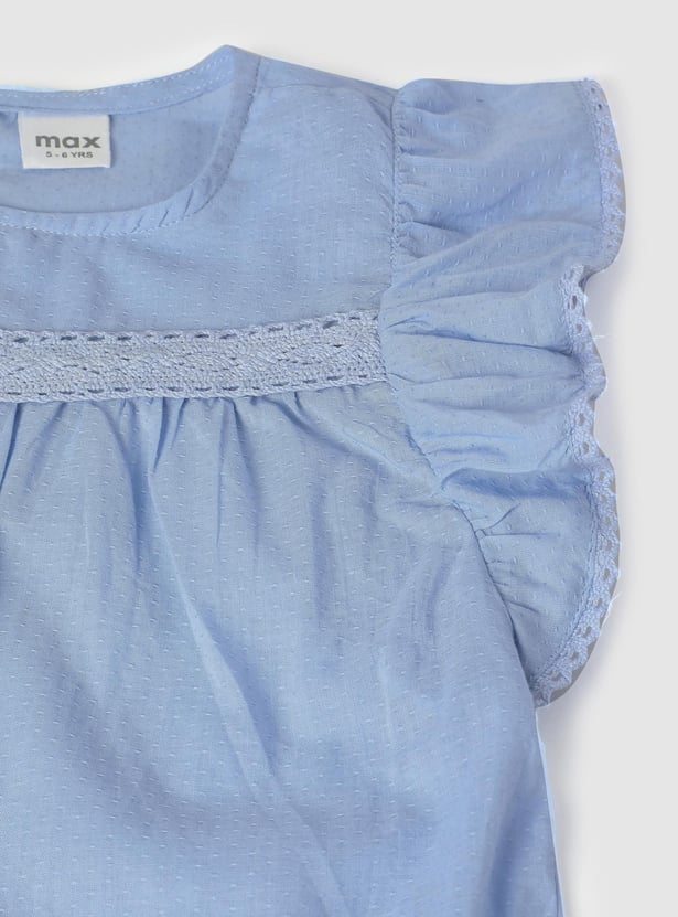 Girls Solid Flutter Sleeves Top