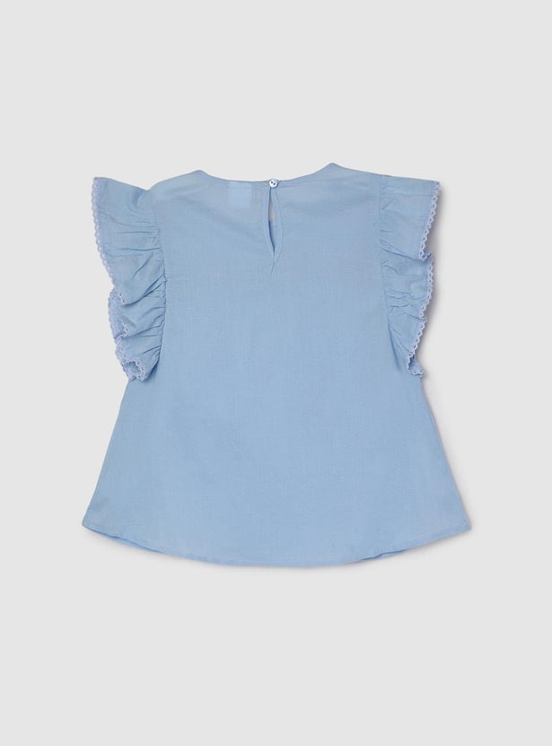 Girls Solid Flutter Sleeves Top