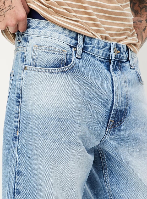 Jeans Uomo Distressed Paint Splatter - Straight Fit Slim Azzurro, Taglia S (Asiatica)