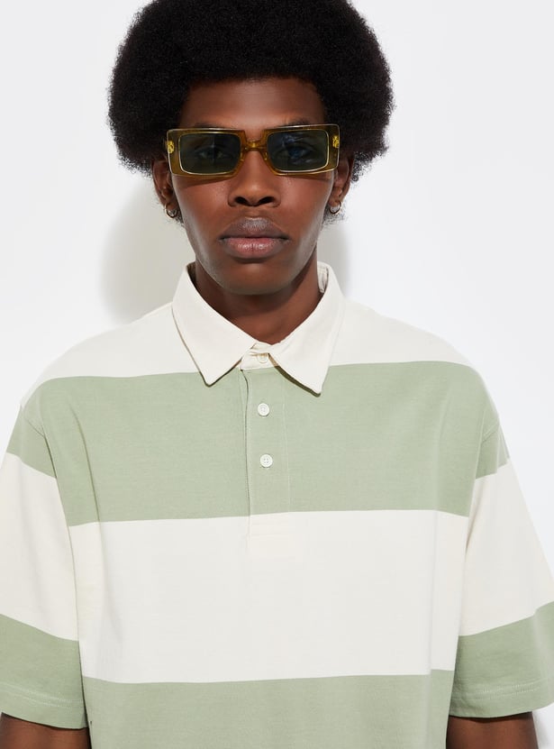 URB_N Men Oversized Striped Polo T-shirt