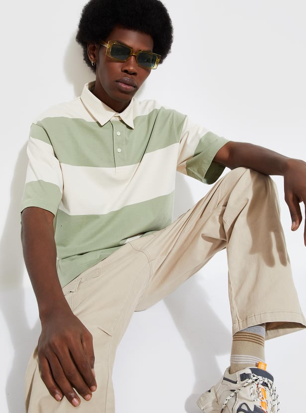 URB_N Men Oversized Striped Polo T-shirt