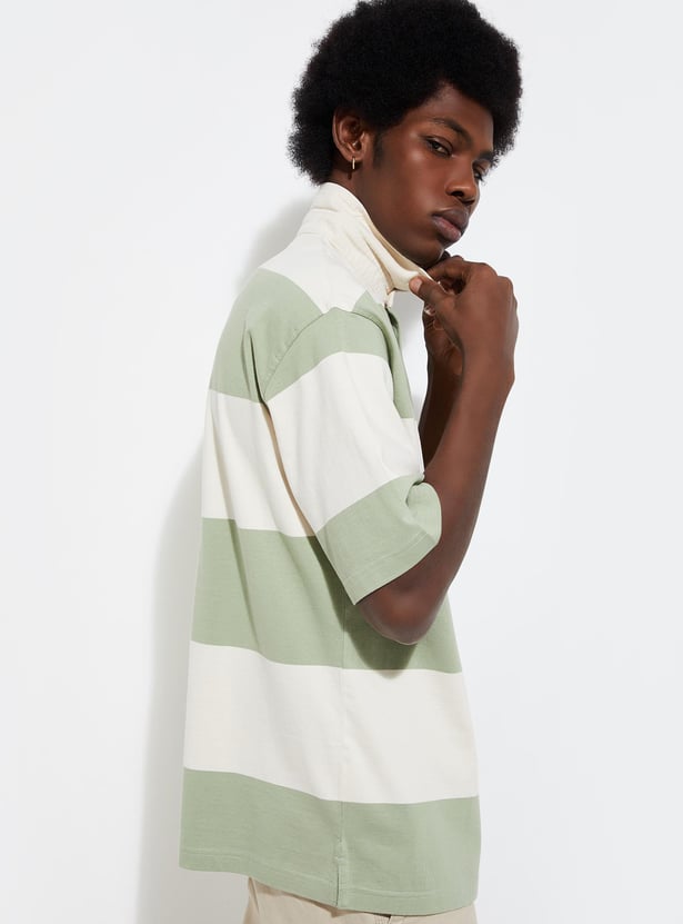 URB_N Men Oversized Striped Polo T-shirt