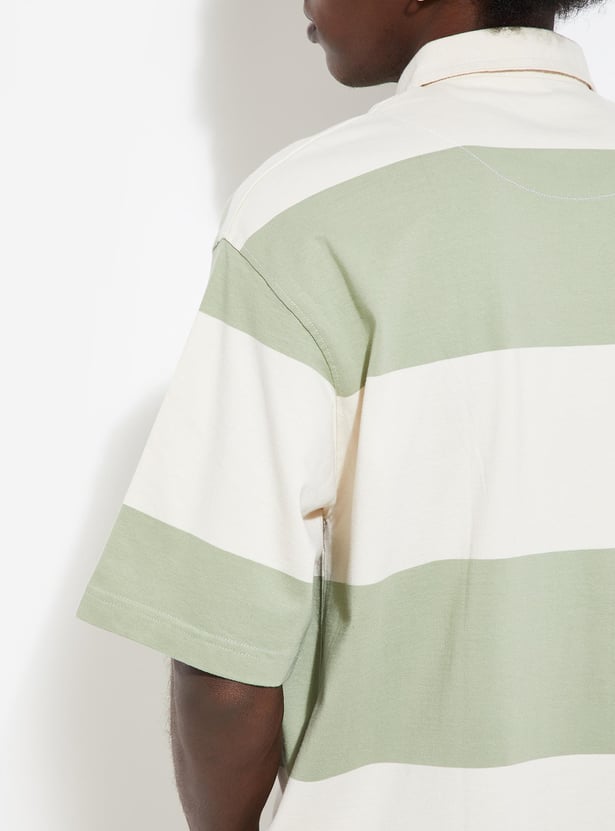 URB_N Men Oversized Striped Polo T-shirt