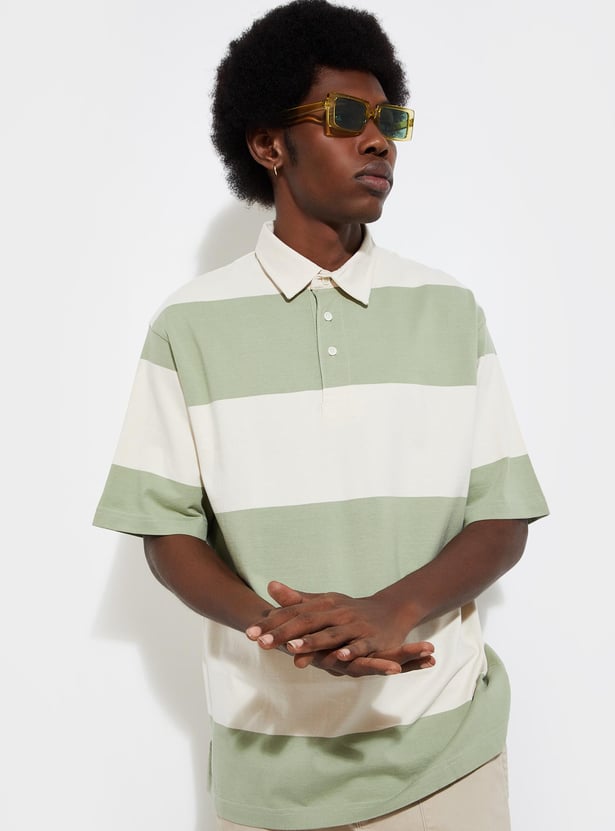 URB_N Men Oversized Striped Polo T-shirt