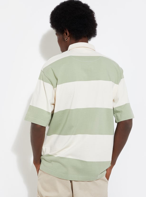 URB_N Men Oversized Striped Polo T-shirt