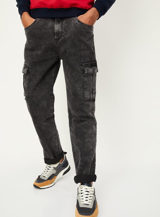 Boys Washed Slim Fit Cargo Jeans