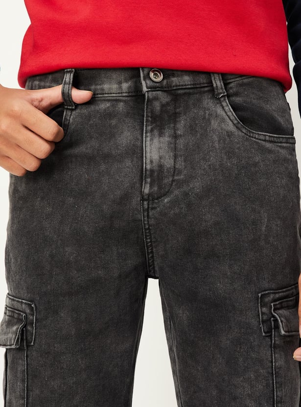 Boys Washed Slim Fit Cargo Jeans