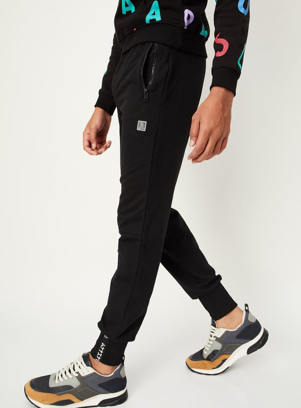 Boys Solid Joggers with Zip Pockets