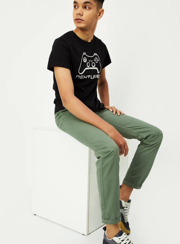 Boys Solid Full-Length Trousers