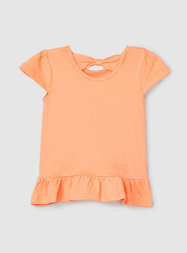 Girls Printed T-shirt with Ruffled Hem