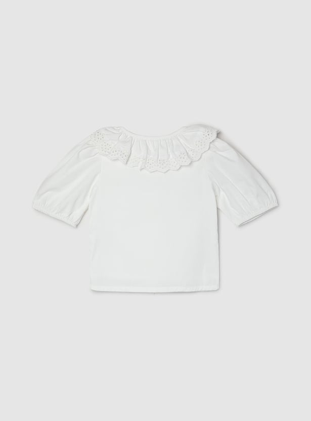 Girls Schiffli Collar Top