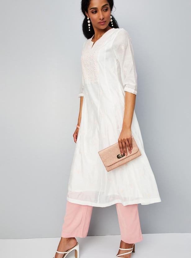 Women Embroidered Flared Kurta