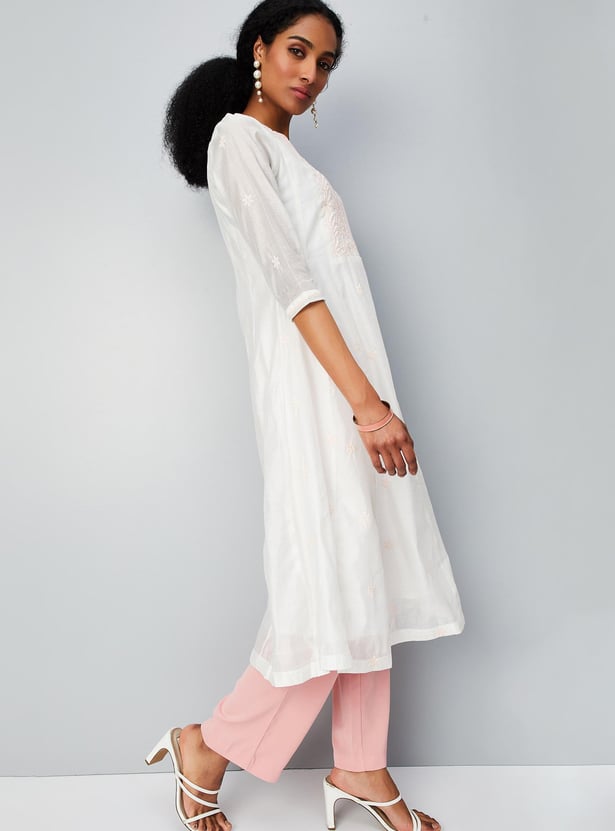 Women Embroidered Flared Kurta