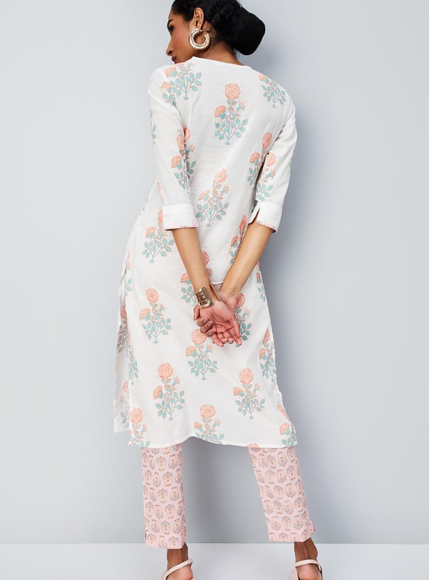 Women Beige Printed Straight Kurta