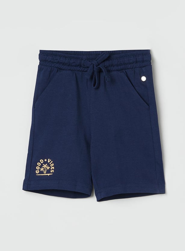 Boys Solid Drawstring Waist Shorts