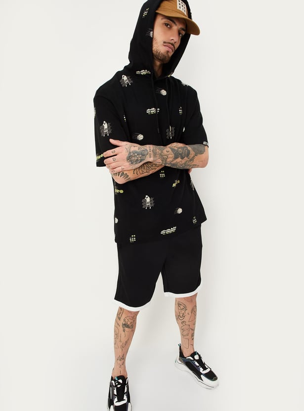 Men Boxy Fit Printed Hooded T-shirt