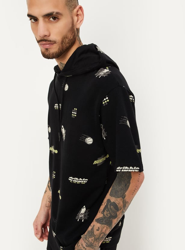 Men Boxy Fit Printed Hooded T-shirt