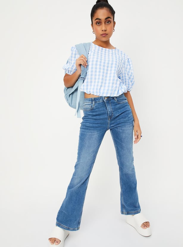 Girls Washed Flared Jeans