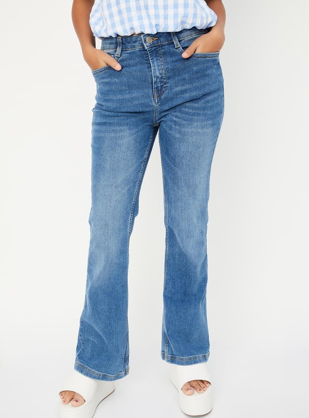 Girls Washed Flared Jeans