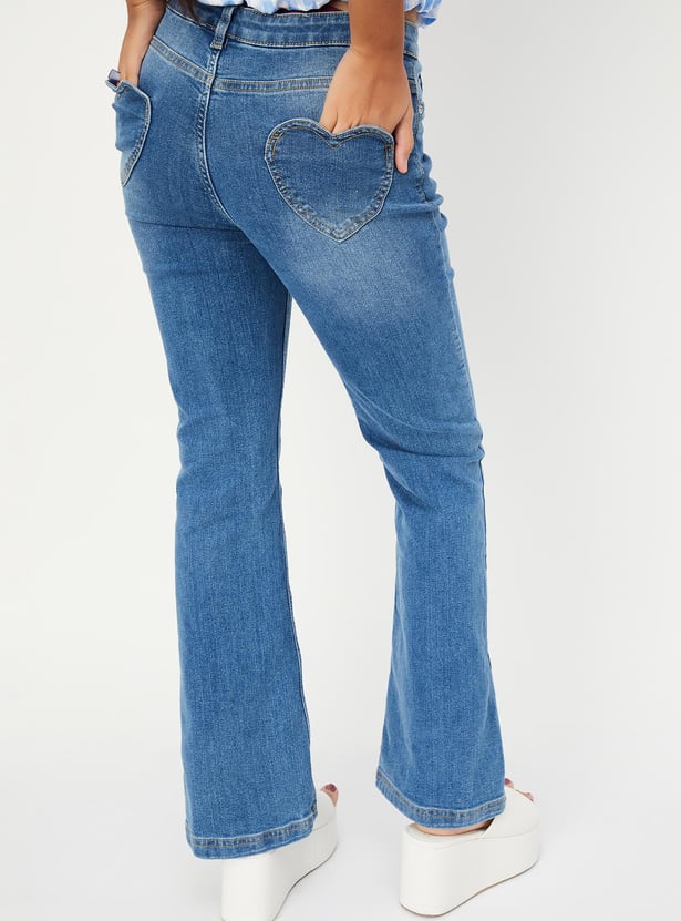 Girls Washed Flared Jeans