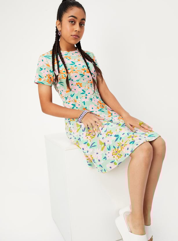 Girls Printed Fit and Flare Dress