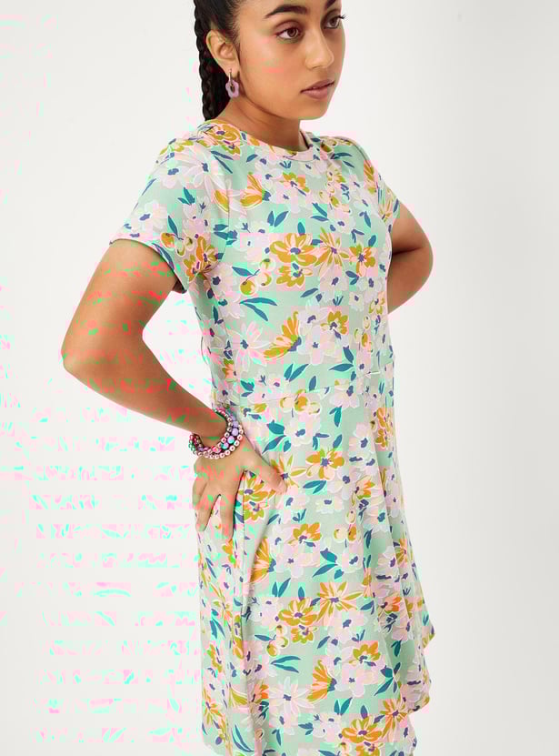 Girls Printed Fit and Flare Dress