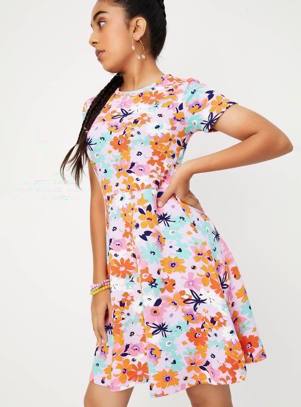 Girls Printed Fit and Flare Dress